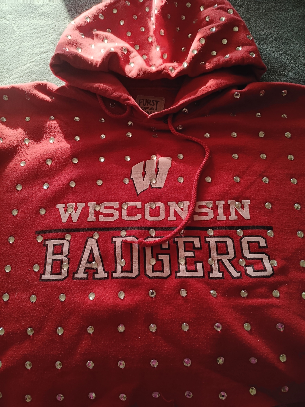 Wisconsin Badgers Red Hoodie with Rhinestones